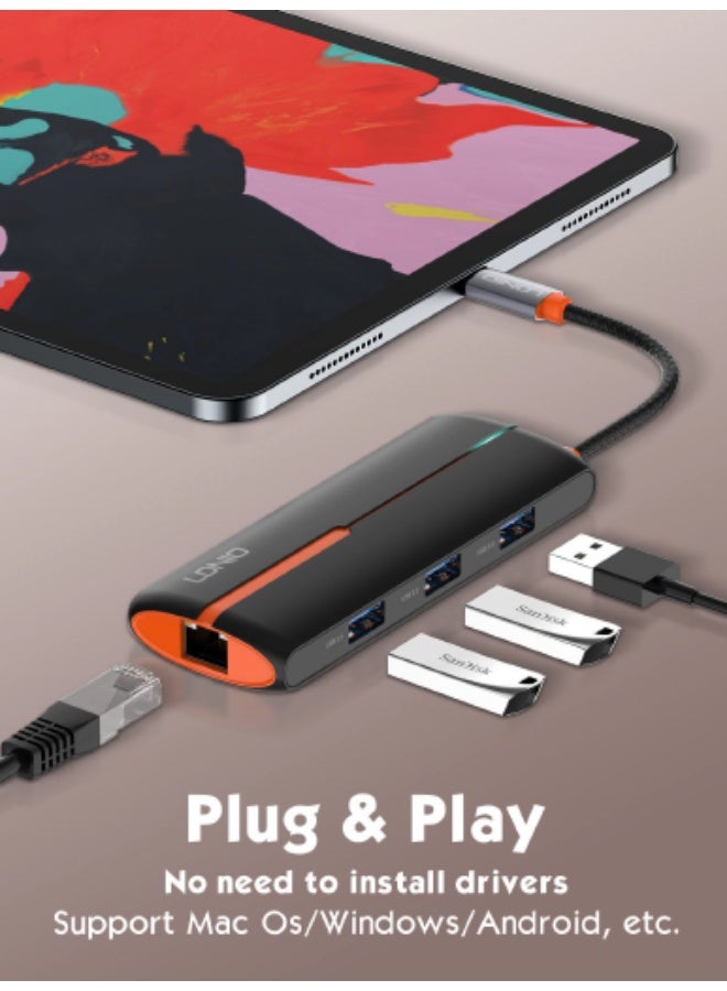 Ldino DS-26U 6-in-1 USB-C Hub with 100W PD Charging and Gigabit Ethernet - Image 3