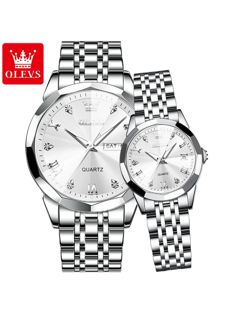 أوليفز ساعة كوارتز نسائية عتيقة – قرص أبيض فاتح، سوار ستانلس ستيل، عرض مضيء