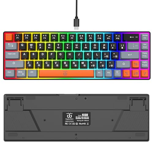 Snpurdiri 60% Percent Gaming Keyboard, Compact RGB Backlit Small Gaming Keyboard for Windows, PC, Laptop (68 Keys, Black-Grey-Orange) - Image 3