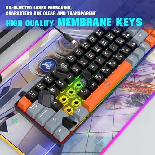 Snpurdiri 60% Percent Gaming Keyboard, Compact RGB Backlit Small Gaming Keyboard for Windows, PC, Laptop (68 Keys, Black-Grey-Orange) - Image 4