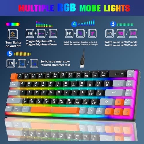 Snpurdiri 60% Percent Gaming Keyboard, Compact RGB Backlit Small Gaming Keyboard for Windows, PC, Laptop (68 Keys, Black-Grey-Orange) - Image 5