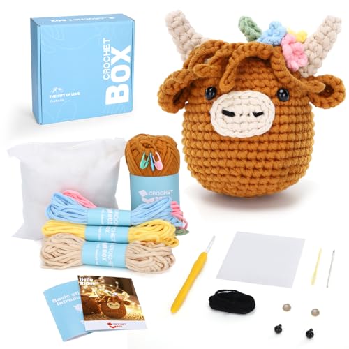 Crochet Kit for Beginners Highland Cow Crochet Kit Include Easy Knitting Soft Yarn StepbyStep Video Tutorial Hook Birthday Gift for Adults and Teen30 Yarn