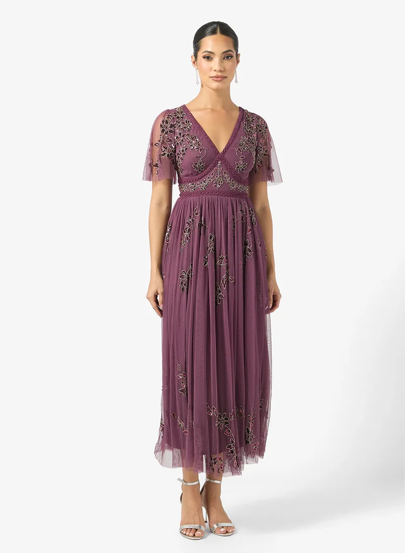 مايا Detailed Embellished Tulle Midi Dress