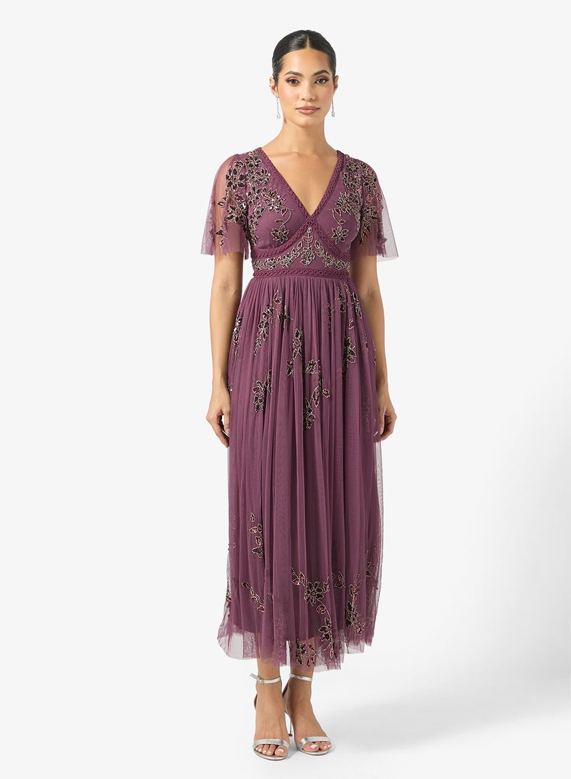 Maya Detailed Embellished Tulle Midi Dress - Image 1