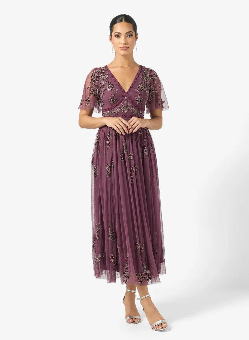 مايا Detailed Embellished Tulle Midi Dress