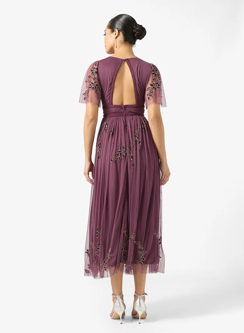 مايا Detailed Embellished Tulle Midi Dress