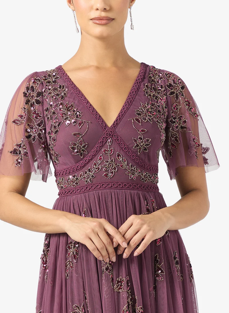 مايا Detailed Embellished Tulle Midi Dress