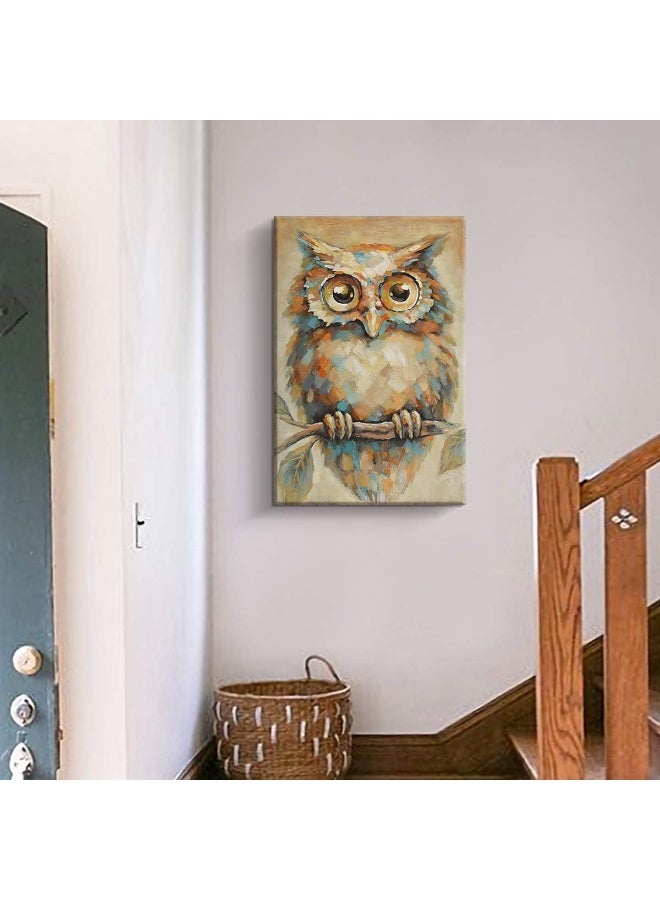 Pigort Quirky Owl Painting Print on Wrapped Canvas Wall Art Animal Picture Artwork Hand Painted Detail Wall Decor for Living Room (24 x 36 Inch) - Image 2