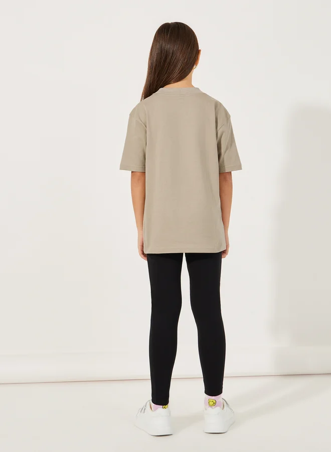 Styli Styli Solid Round Neck Oversized T-Shirt and Leggings Co-Ords Set