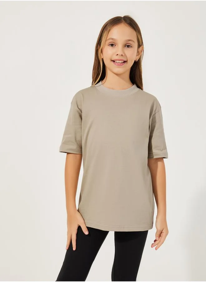 Styli Solid Round Neck Oversized T-Shirt & Leggings Co-Ords Set