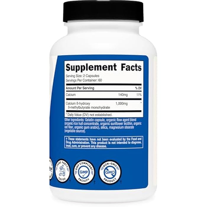 Nutricost HMB (Beta-Hydroxy Beta-Methylbutyrate) 1000mg (120 Capsules) - 500mg Per Capsule, 60 Servings - Gluten Free and Non-GMO - Image 5