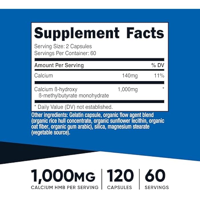 Nutricost HMB (Beta-Hydroxy Beta-Methylbutyrate) 1000mg (120 Capsules) - 500mg Per Capsule, 60 Servings - Gluten Free and Non-GMO - Image 2