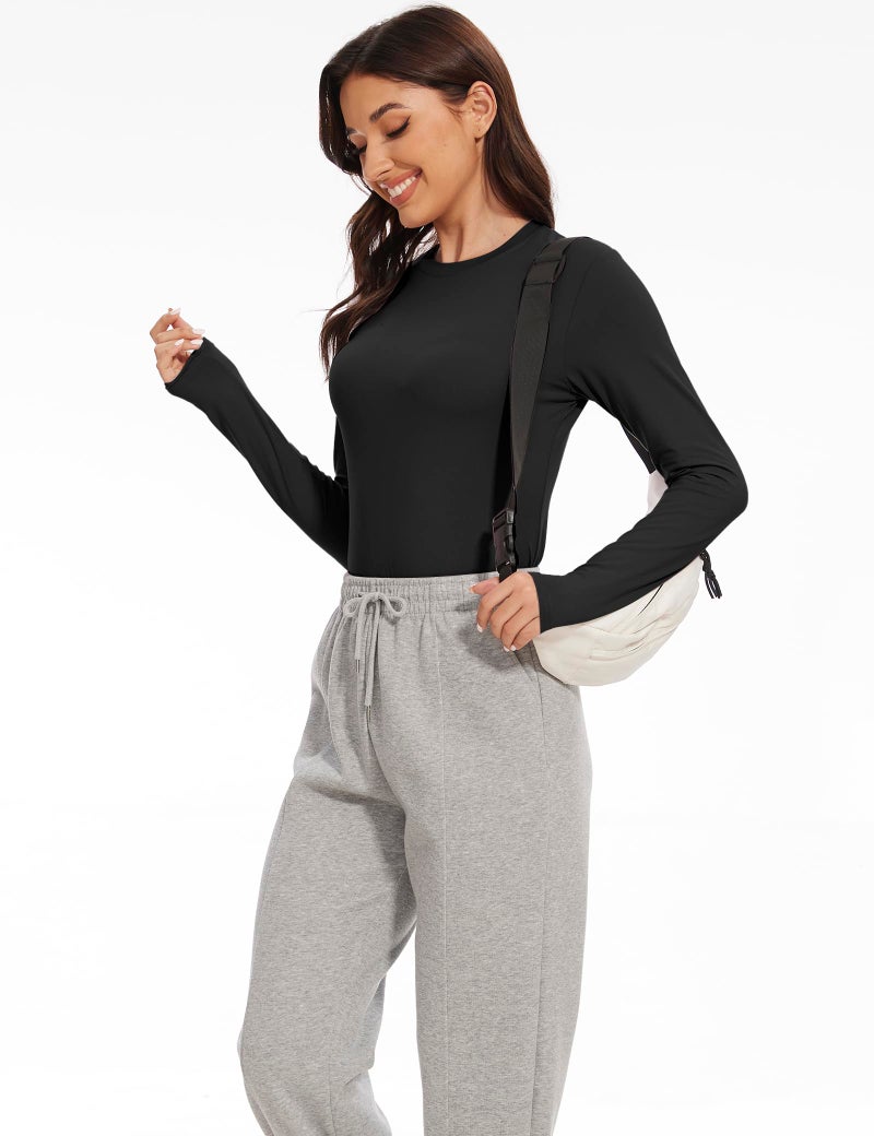 Kinglaman 5 Pack Womens Basic Long Sleeve Shirts Crew Neck Slim-Fit Fitted T Shirts Tops Undershirts Underscrub Baselayer 2 Black 2 White 1 Heather Grey Small - Image 3