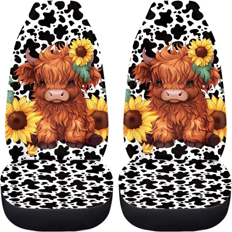 TOADDMOS Cute Sunflower Highland Cow Front Seat Covers for Cars Bucket Seat Covers Black Cow Spots Decorative Automotive Seat Cushion Protectors Covers Automotive Accessories Interior Decoration - Image 4