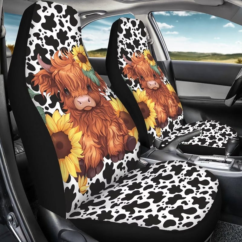 TOADDMOS Cute Sunflower Highland Cow Front Seat Covers for Cars Bucket Seat Covers Black Cow Spots Decorative Automotive Seat Cushion Protectors Covers Automotive Accessories Interior Decoration - Image 3