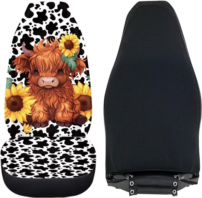 TOADDMOS Cute Sunflower Highland Cow Front Seat Covers for Cars Bucket Seat Covers Black Cow Spots Decorative Automotive Seat Cushion Protectors Covers Automotive Accessories Interior Decoration - Image 5