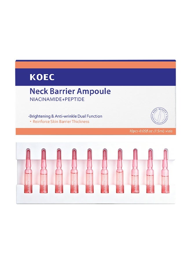 KOEC Niacinamide Peptide Neck Barrier Ampoule Serum, Brightening Anti-Wrinkle Double Function Neck Skin Care Ampoules, Strengthen Neck Skin Barrier 10 Vials 1.5ml Each - Image 1