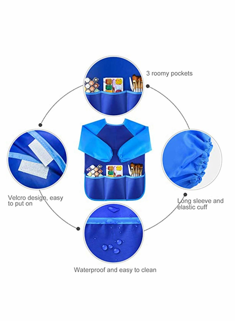 Kids Childrens Apron Art Smocks Waterproof Apron, Long Sleeve Children Painting Aprons with 3 Pockets for Painting, Pottery School, Baking, Painting, Craft & Lab Activity, Age 3-8
