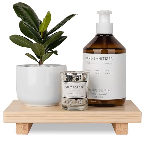 zoocatia Bathroom Counter Organizer Wood Pedestal Stand Farmhouse Decorative Tray Soap Holder for Kitchen Decor, 9" x 6" - Burlywood - Image 1