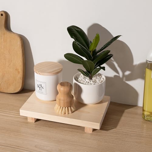 zoocatia Bathroom Counter Organizer Wood Pedestal Stand Farmhouse Decorative Tray Soap Holder for Kitchen Decor, 9" x 6" - Burlywood - Image 3