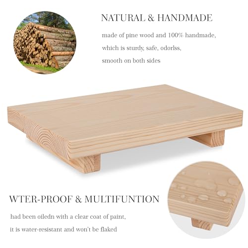 zoocatia Bathroom Counter Organizer Wood Pedestal Stand Farmhouse Decorative Tray Soap Holder for Kitchen Decor, 9" x 6" - Burlywood - Image 5