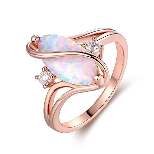 Barzel 18K Rose Gold Plated Created Fire Opal Ring With Cubic Zirconia Accents (Rose Gold Fire Opal, 7) - Image 1