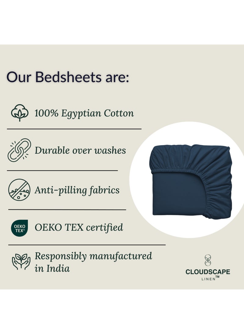 Cloud Scape Linen 600 Thread Count Egyptian Cotton Sheet Set( Single, Dark Denim) - Image 4