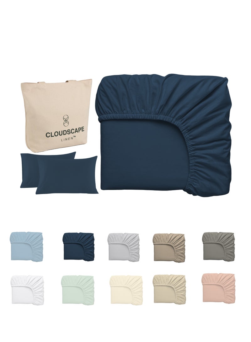 Cloud Scape Linen 600 Thread Count Egyptian Cotton Sheet Set( Single, Dark Denim) - Image 2