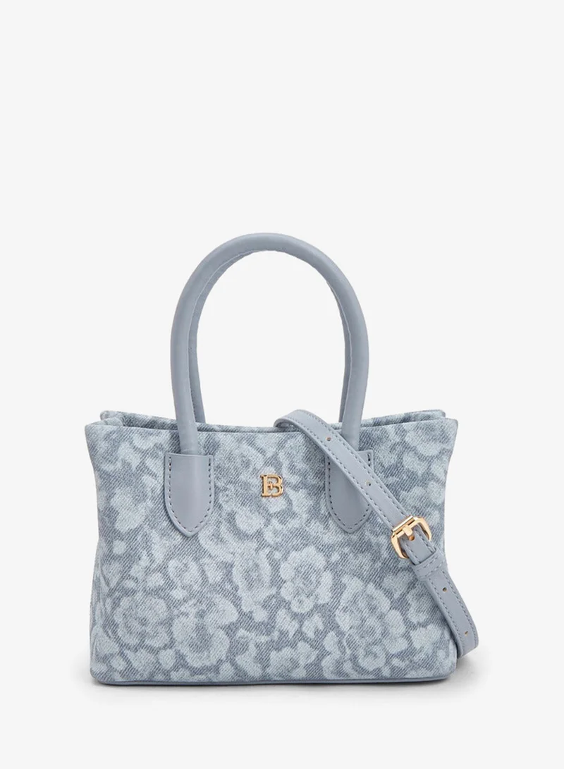 Floral Handbag With Double Handle And Additional Shoulder Strap