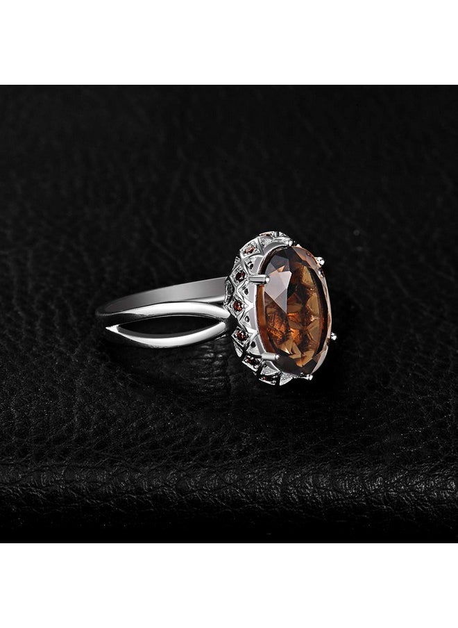 JewelryPalace - Huge Oval Shape 5.7Ct Genuine Smoky Quartz Cocktail Rings For Her, 14K White Gold Plated 925 Sterling Silver Ring For Women, Natural Gemstone Jewelry Sets Rings 7 - Image 1