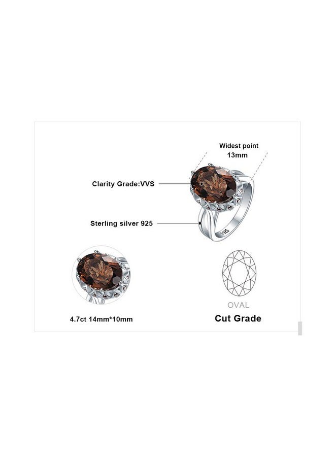 JewelryPalace - Huge Oval Shape 5.7Ct Genuine Smoky Quartz Cocktail Rings For Her, 14K White Gold Plated 925 Sterling Silver Ring For Women, Natural Gemstone Jewelry Sets Rings 7 - Image 1