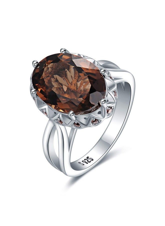 JewelryPalace - Huge Oval Shape 5.7Ct Genuine Smoky Quartz Cocktail Rings For Her, 14K White Gold Plated 925 Sterling Silver Ring For Women, Natural Gemstone Jewelry Sets Rings 7 - Image 1