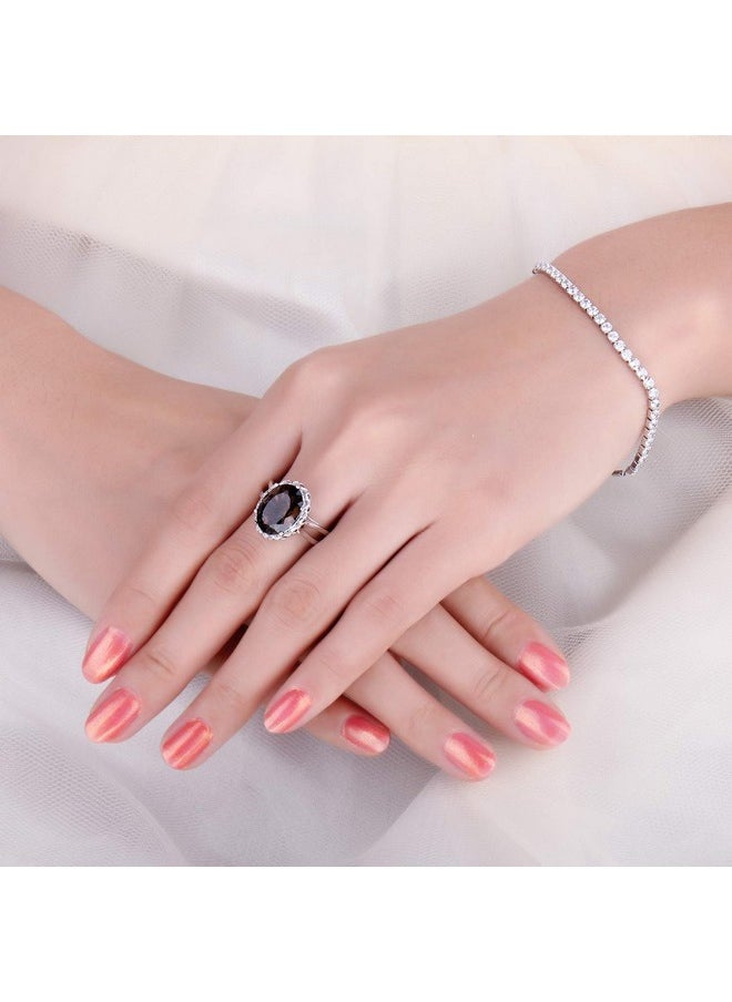 JewelryPalace - Huge Oval Shape 5.7Ct Genuine Smoky Quartz Cocktail Rings For Her, 14K White Gold Plated 925 Sterling Silver Ring For Women, Natural Gemstone Jewelry Sets Rings 7 - Image 1