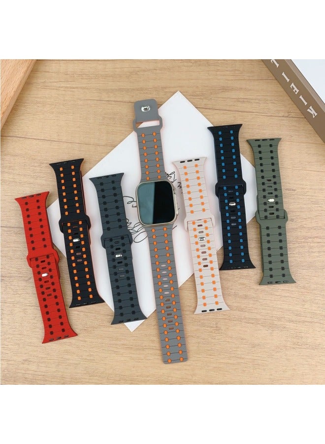 For AppleWatch With Color Scrap NIKE Sport Silicone Strap Iwatch Strap S9ultra1-8 Generational-Colour:Starlight Orange-Specification:42/44/45/49 [universal Model]