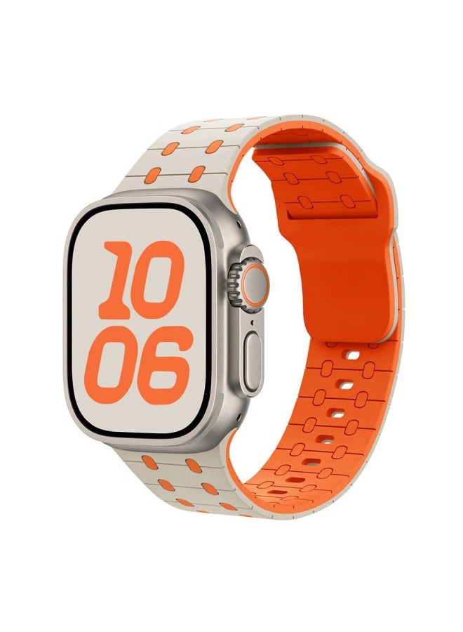 For AppleWatch With Color Scrap NIKE Sport Silicone Strap Iwatch Strap S9ultra1-8 Generational-Colour:Starlight Orange-Specification:42/44/45/49 [universal Model]