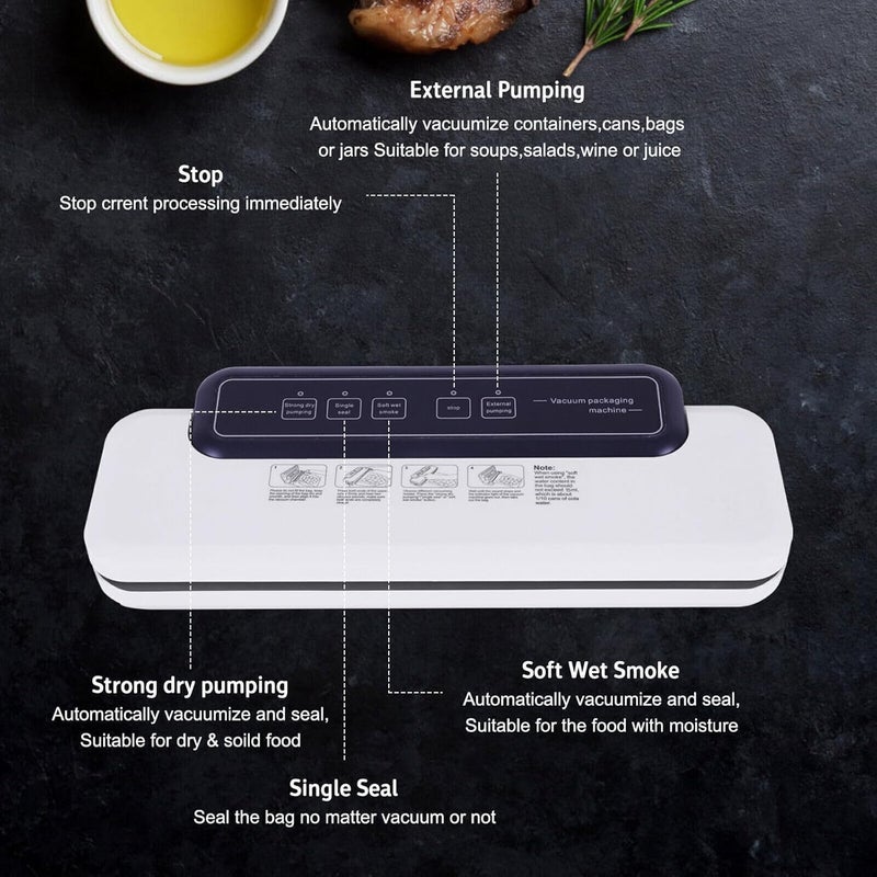 Dweezhet Vacuum Sealer Automatic Food Sealer Machine for Food Savers wDry Moist Food Modes LED Indicator Lights Starter KitIncludes 10 Precut Bags For Sous Vide and Food Storage - Image 3