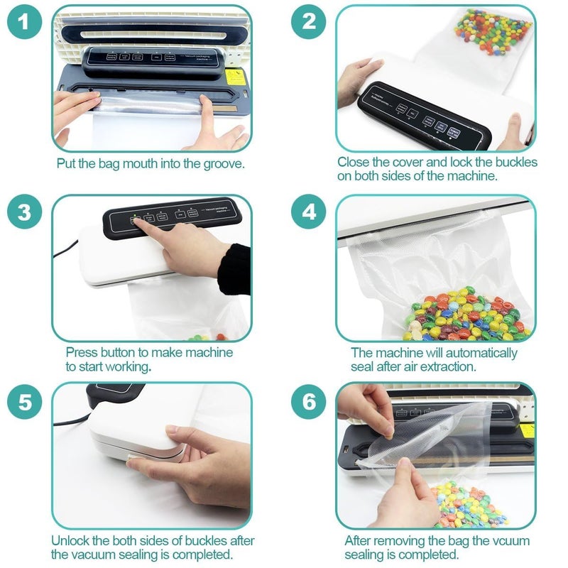 Dweezhet Vacuum Sealer Automatic Food Sealer Machine for Food Savers wDry Moist Food Modes LED Indicator Lights Starter KitIncludes 10 Precut Bags For Sous Vide and Food Storage - Image 5