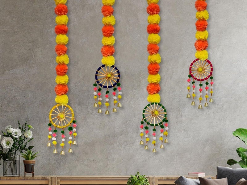JOYNAGAR Handmade Artificial Marigold Hanging Latkan Toran, Pack of 4 | 30 Inch Each | Diwali Decoration Items for Home Decor Festival, Wedding, Temple Decoration - Image 4