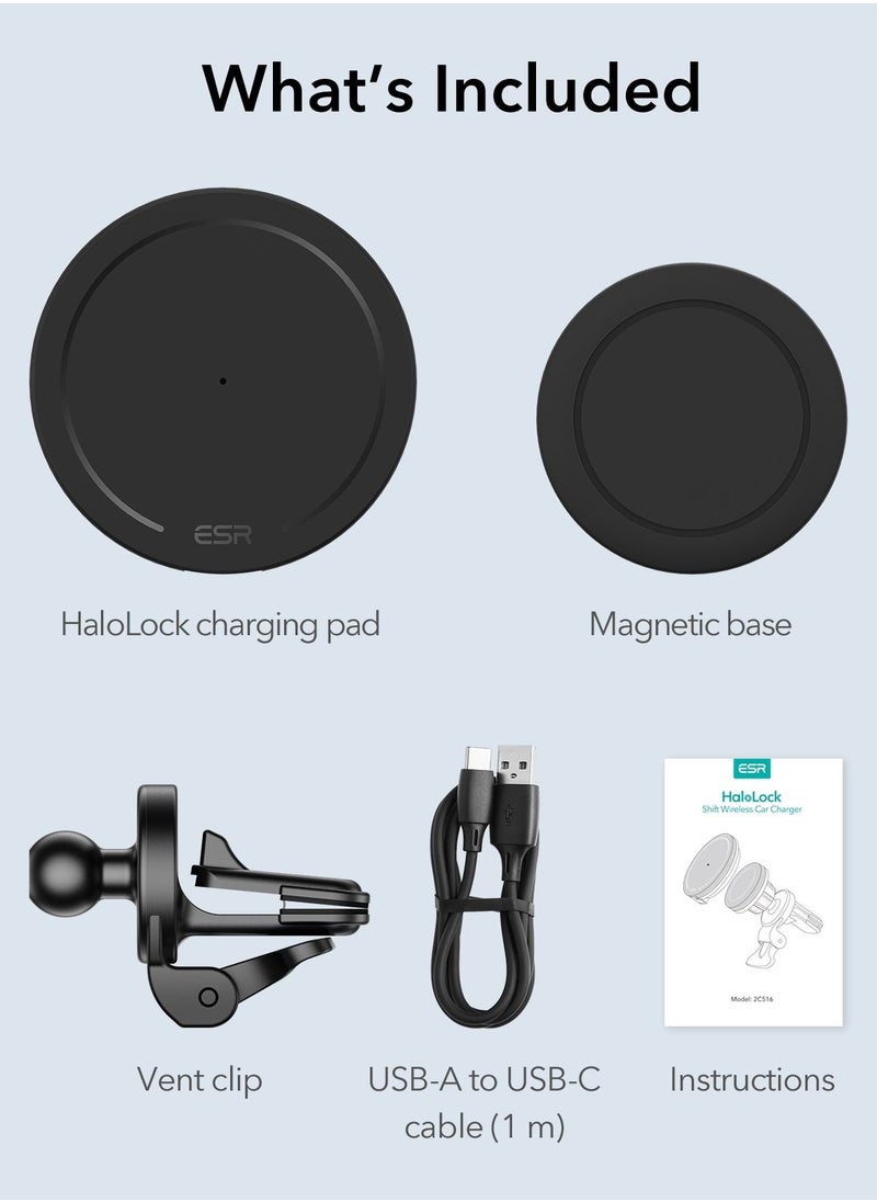 اي اس ار شاحن سيارة لاسلكي ESR Shift (HaloLock)، متوافق مع شاحن سيارة MagSafe، لوحة شحن سريعة قابلة للفصل، لسلسلة iPhone 15/14/13/12 بدون جراب وحافظات مغناطيسية، مع محول سيارة بقوة 36 وات، أسود  - Image 5