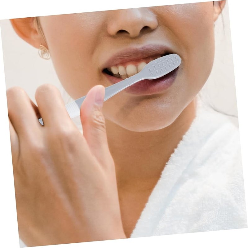 8 قطع فرشاة أسنان برأس مزدوج ومكشطة لسان بشعيرات سيليكون ناعمة للعناية اللطيفة باللثة ومناسبة للسفر باللون الأبيض - Image 5