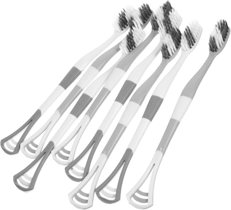 8 قطع فرشاة أسنان برأس مزدوج ومكشطة لسان بشعيرات سيليكون ناعمة للعناية اللطيفة باللثة ومناسبة للسفر باللون الأبيض - Image 2