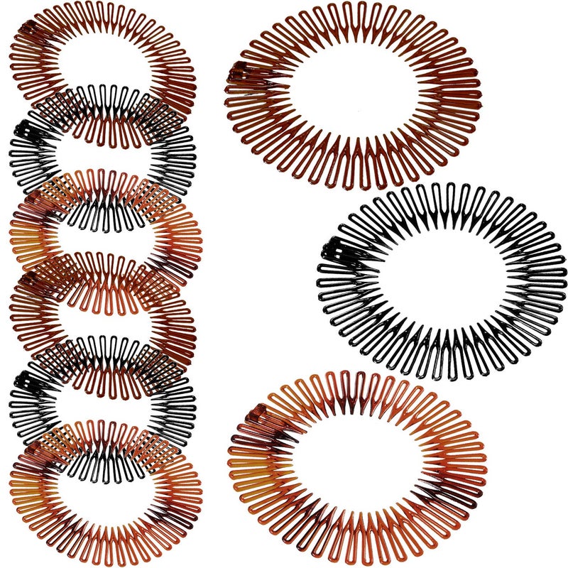Shappy 9 Pieces Full Circular Stretch Comb Flexible Plastic Circle Comb Stretch Hair Headband Hairband Holder for Women Girls 3 ColorsBlack Coffee Tortoise Shell