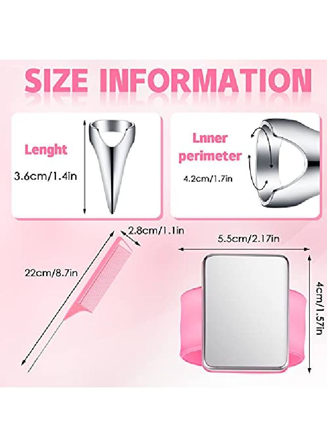Patelai 10 Pieces Hair Parting Ring 3 Pieces Steel Rat Tail Braiding Comb For Parting And Magnetic Wrist Pin Hair Parting Selecting Tool Parting Combs For Braiding (Pink Comb Silver Hair Parting Ring)  - Image 3