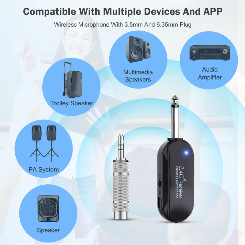 Lococo Wireless Microphone Headset Double Professional: Cordless Mic Head for Two People, Heads Handheld Mics 2 in 1- USB-C Rechargeable - 1/4'' and 1/8'' Plug for PA System, Voice Amplifier,Teaching,Fitness - Image 4