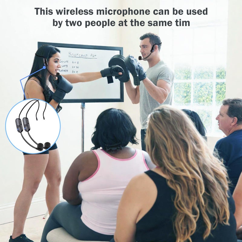Lococo Wireless Microphone Headset Double Professional: Cordless Mic Head for Two People, Heads Handheld Mics 2 in 1- USB-C Rechargeable - 1/4'' and 1/8'' Plug for PA System, Voice Amplifier,Teaching,Fitness - Image 2