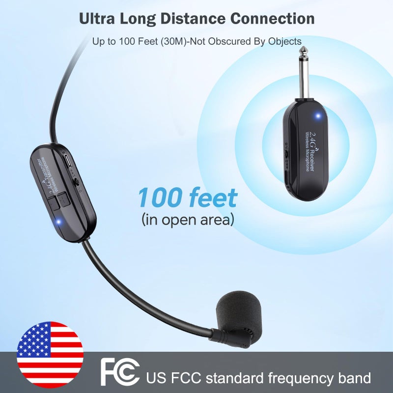 Lococo Wireless Microphone Headset Double Professional: Cordless Mic Head for Two People, Heads Handheld Mics 2 in 1- USB-C Rechargeable - 1/4'' and 1/8'' Plug for PA System, Voice Amplifier,Teaching,Fitness - Image 3