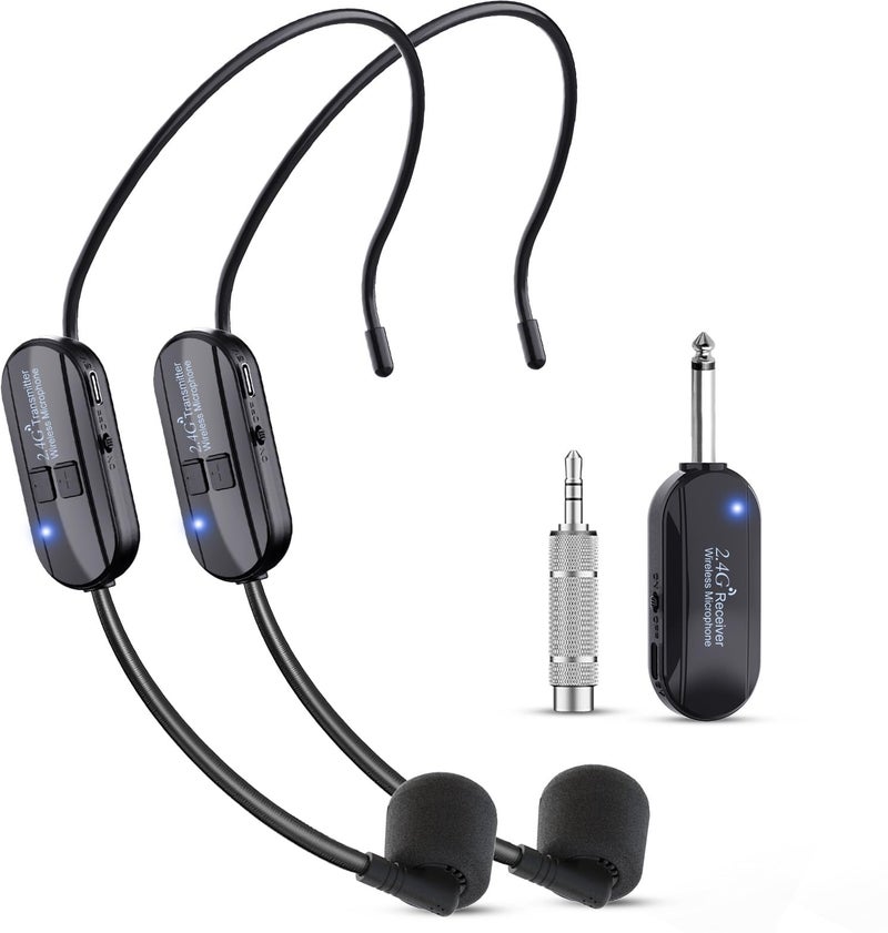 Lococo Wireless Microphone Headset Double Professional: Cordless Mic Head for Two People, Heads Handheld Mics 2 in 1- USB-C Rechargeable - 1/4'' and 1/8'' Plug for PA System, Voice Amplifier,Teaching,Fitness - Image 1