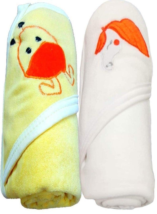 BRANDONN Baby Boy's and Girl's Terry Cotton Baby Bath Towel Cum Baby Wrapper Towel (White, Mango, 0-2 Years) - Combo of 2 - Image 1