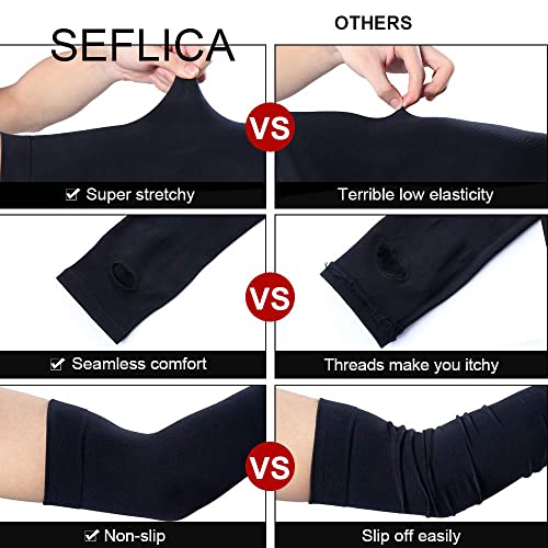 SEFLICA UV Sun Protection Cooling UPF 50 Compression Arm Sleeve for Men and Women With Thumb Hole, Arm Sleeves for Boys and Girls, For Tattoo Cover Up and Sports, 2 Pair - Biege And Grey - Image 2