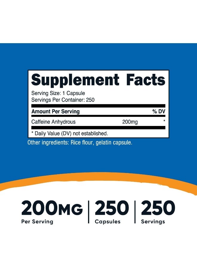 Caffeine Pills 200Mg, 250 Capsules